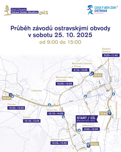 Mapka dopravní situace po dobu konání Zlatého maratonu Emila Zátopka Ostrava