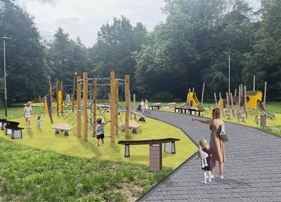 Budoucí podoba nového hřiště v Bělském lese. Vizualizace: Magda Cigánková, Petra Lindoská