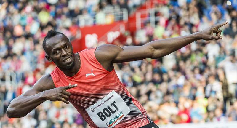 Vítězné gesto U. Bolta. 