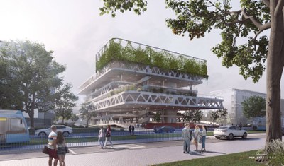 Takto bude parkovací dům poblíž hejtmanství vypadat. Vizualizace: to David Kotek & Andrea Jaškova a kolektiv ateliéru PROJEKTSTUDIA 