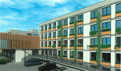 Budoucí podoba hlavního vstupu Domova Korýtko. Vizualizace: MMO