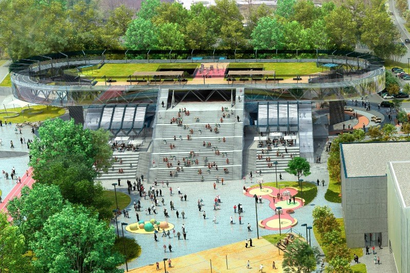Budova Katedry studií lidského pohybu podle návrhu architektů. 