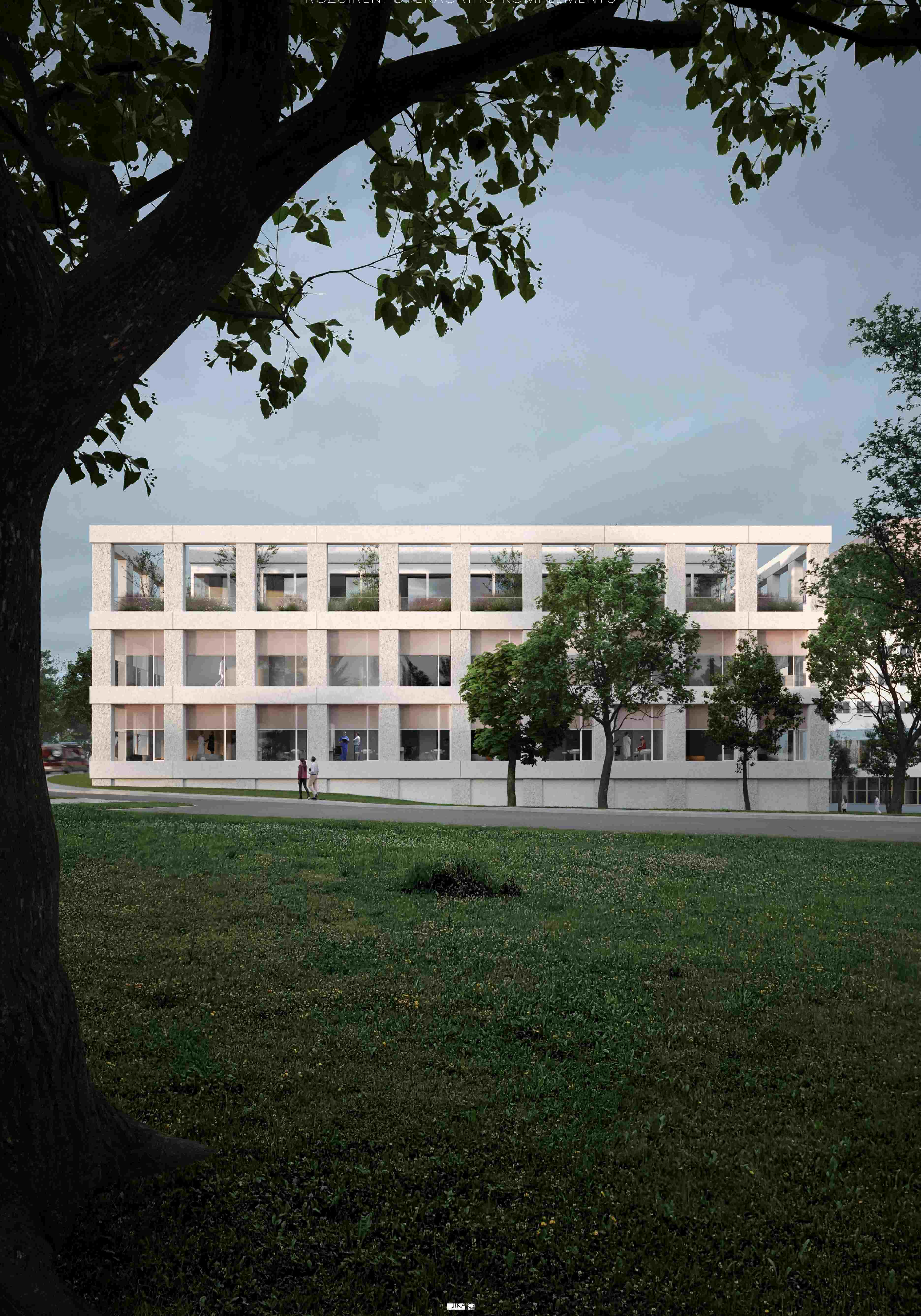 Vizualizace budoucí podoby exteriéru centrálních operačních sálů ve Fakultní nemocnici Ostrava. Zdroj: FNO