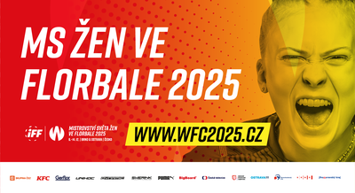 Grafický plakát k Mistrovství světa žen ve florbale 2025
