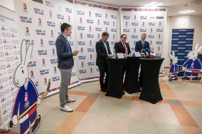 Z tiskové konference ke konání Mistrovství světa IIHF v ledním hokeji 2024 v Praze a Ostravě. Foto: MS IIHF v ledním hokeji 2024/ Jiří Zerzoň