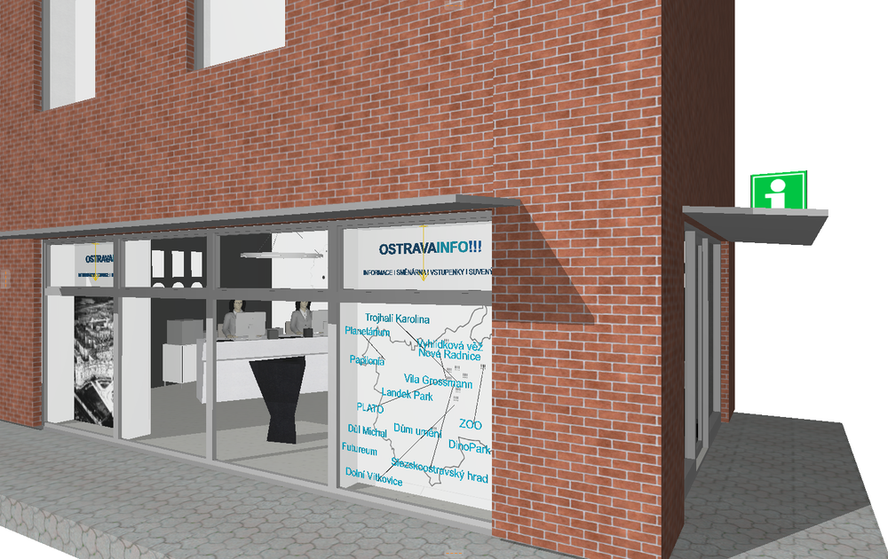 Takto bude vypadat zrekonstruované infocentrum při pohledu od proskleného terminálu svinovského nádraží. Vizualizace: Vysloužil Architekti