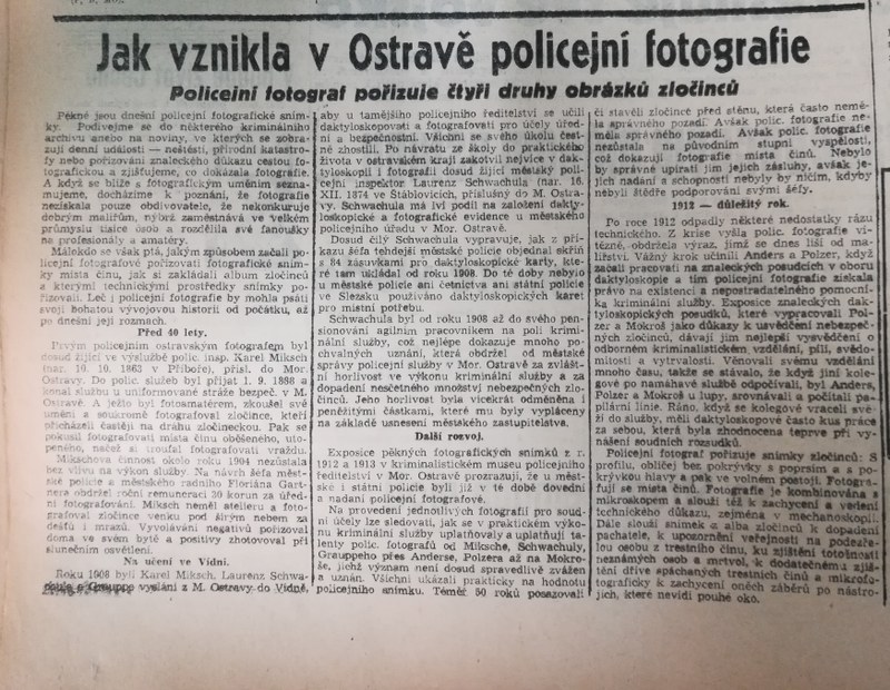 Jak vznikla v Ostravě policejní fotografie aneb za poznáním do archivu Jak vznikla v Ostravě policejní fotografie aneb za poznáním do archivu