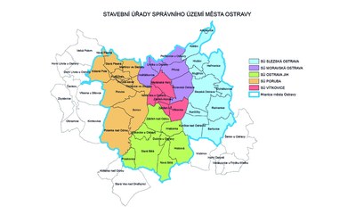 Mapa návrhu nové působnosti stavebních úřadů na území města. Autor: MMO