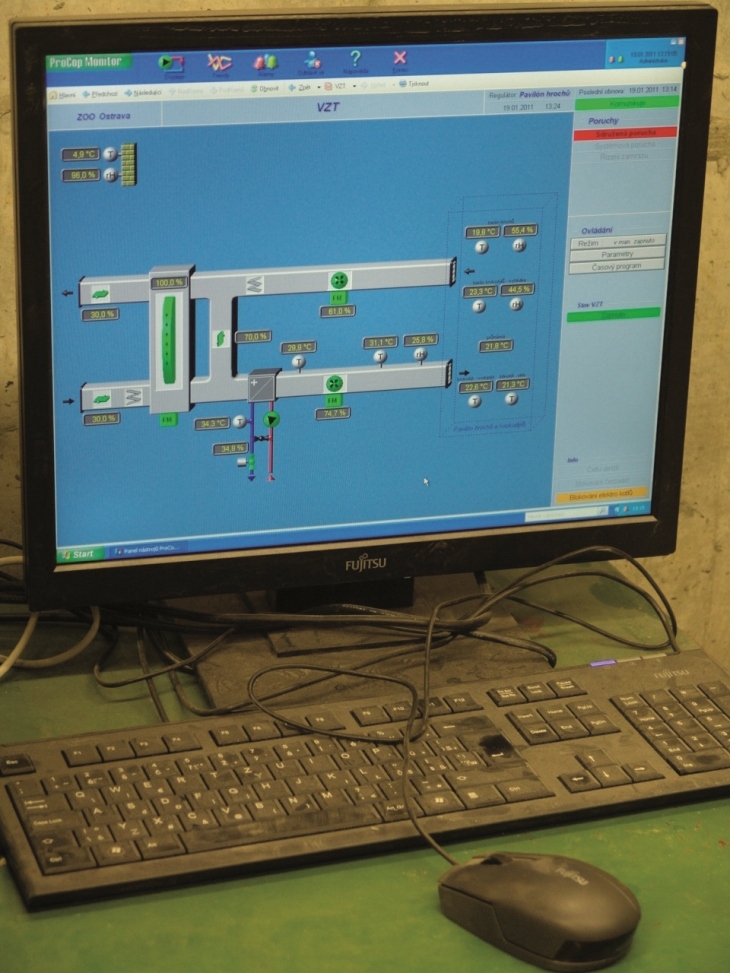 Systém vytápění v pavilonu hrochů řídí počítač