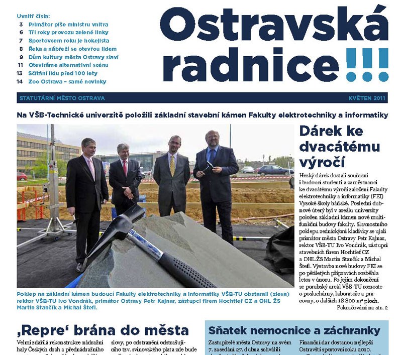 Květnové číslo Ostravské radnice aktuálně o životě ve městě Květnové číslo Ostravské radnice aktuálně o životě ve městě