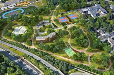 Vizualizace sportovního areálu U Cementárny.