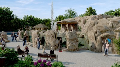 Předpokládaná budoucí podoba expozice tučňáků v ostravské zoo. Vizualizace: V&V stavební a statické kanceláře