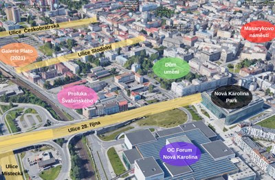 Záběr na pozemek na rohu Švabinského a Porážkové ulice. 