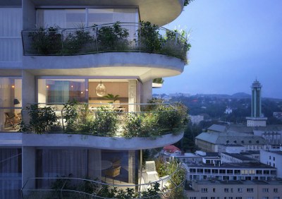 Detail ze zamýšlené podoby takzvaného Ostravského mrakodrapu. Vizualizace AI DESIGN