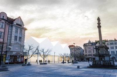 Návrh tržnice na Masarykově náměstí v centru Ostravy.