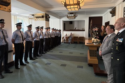 Nástup ostravských strážníků v obřadní síni Nové radnice. Foto: MPO