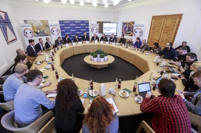 Na tiskové konferenci k MS v hokeji v Nové radnici. Foto: J. Zerzoň
