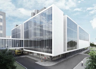 Vizualizace budovy Centrálních operačních sálů Městské nemocnice Ostrava. 