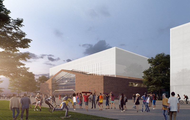 Budoucí podoba multifunkční haly míčových sportů. Vizualizace: Platforma architekti