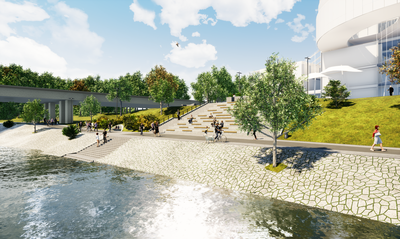 Budoucí podoba revitalizovaného levého břehu řeky Ostravice. Vizualizace: CHVÁLEK ATELIÉR
