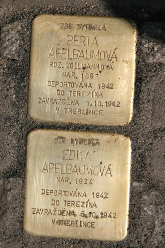 Detail kamenů s nápisy zachycujícími životní příběh obětí. 