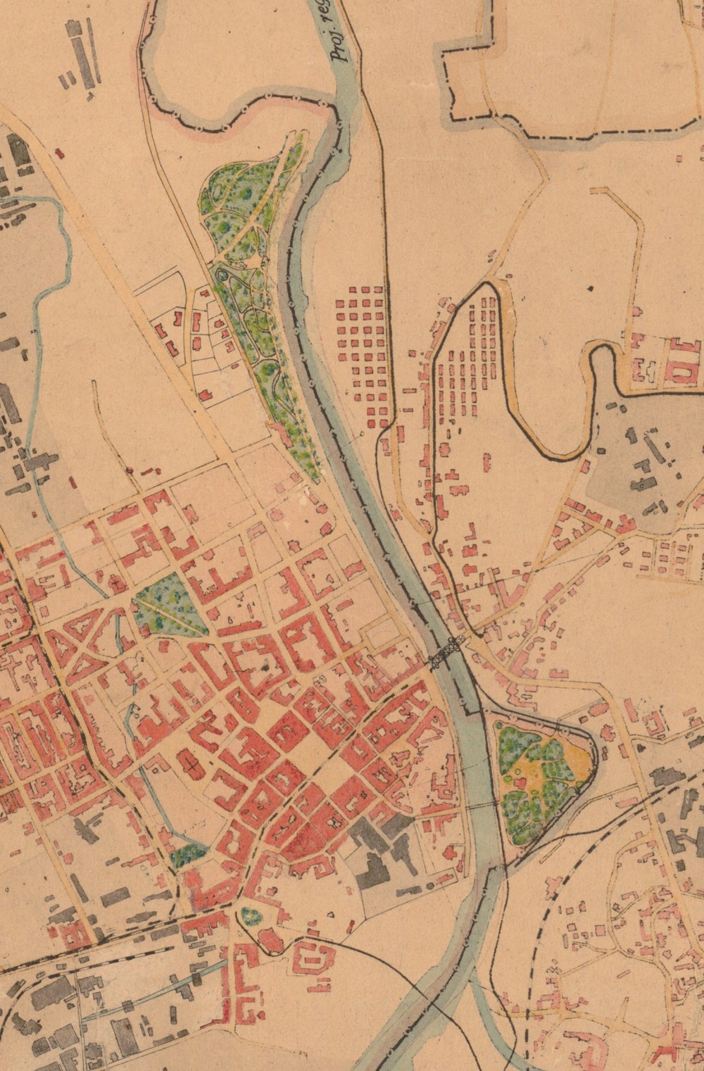 Městský park na výřezu z mapy Moravské Ostravy, zřejmě z roku 1920 