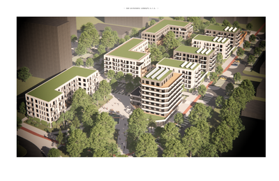 Vizualizace budoucí podoby nové čtvrti. Autor: di5 architekti inženýři s. r. o. 