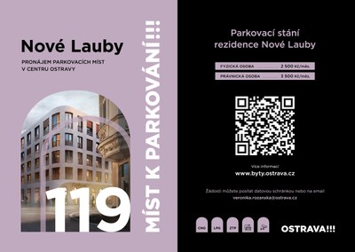 Grafický plakát s informacemi o parkování v Nových Laubech