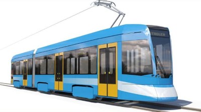 První hrubá studie švýcarských tramvají pro Ostravu. Na konečném vzhledu se ještě pracuje. Vizualizace: Stadler