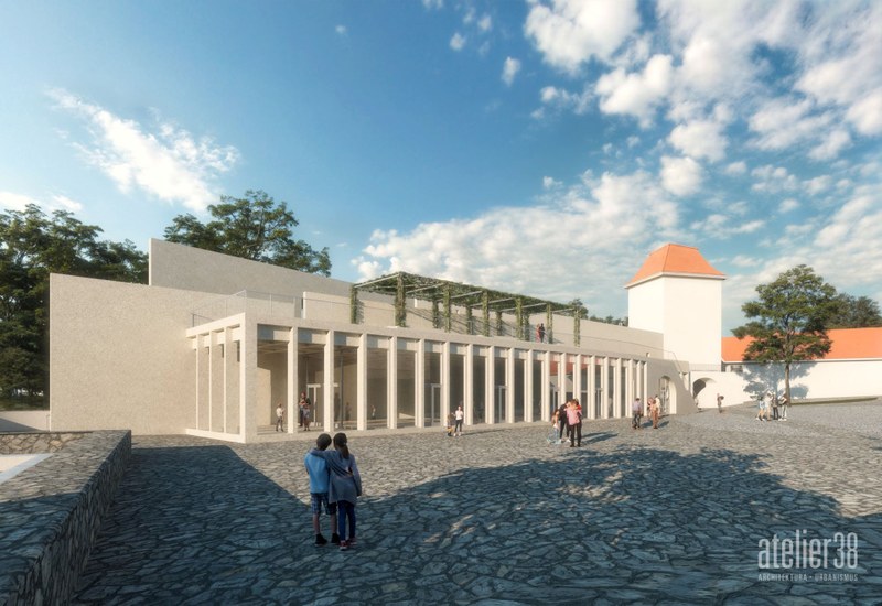 Budoucí podoba exteriéru nového sálu Slezskoostravského hradu. Vizualizace: Atelier 38 (Alžběta Varyš Majnušová, Tomáš Bindr)