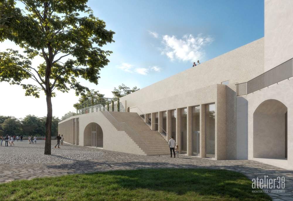 Takto by měl zvenčí vypadat velký sál Slezskoostravského hradu. Vizualizace: Atelier 38 (Alžběta Varyš Majnušová, Tomáš Bindr) Takto by měl zvenčí vypadat velký sál Slezskoostravského hradu. Vizualizace: Atelier 38 (Alžběta Varyš Majnušová, Tomáš Bindr)