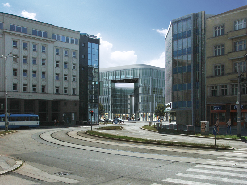 Pohled na začlenění budovy do stávající zástavby