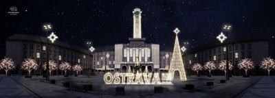 Osvětlení blížících se Ostravských Vánoc 2025 si užijí také návštěvníci vánočního kluziště. Vizualizace: Schnieret lightning