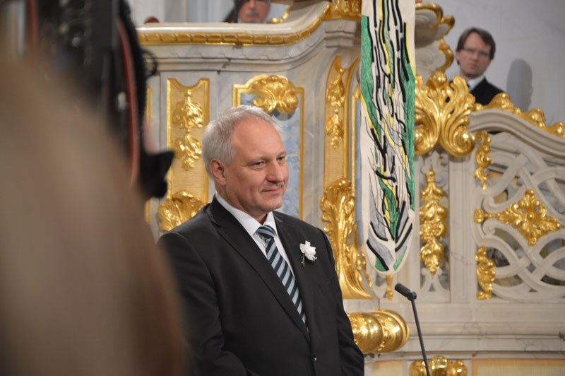 Z. Pražák hovoří v kostele Frauenkirche. 