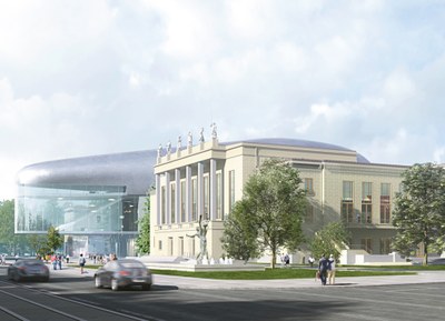 Nová koncertní hala bude propojena s Domem kultury města Ostravy. Vizualizace: Steven Holl Architects 