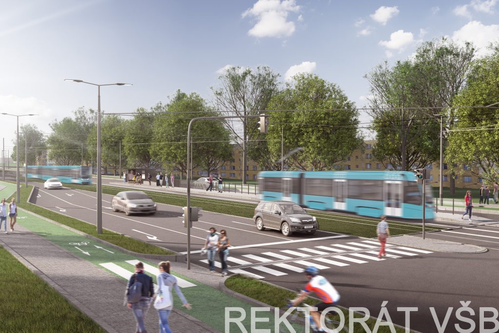 Jedna z vizualizací možného vzhledu tramvajové trati. 