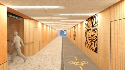 Budoucí podoba podchodu u zastávky MHD Důl Hlubina. Vizualizace: Místní architekti
