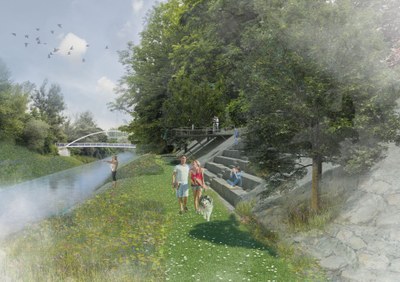 Budoucí podoba revitalizovaného území podél toku řeky Lučiny. Vizualizace: Atelier per partes