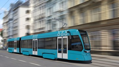 Vítězný návrh tramvaje s vykřičníky. Vizualizace: Stadler.