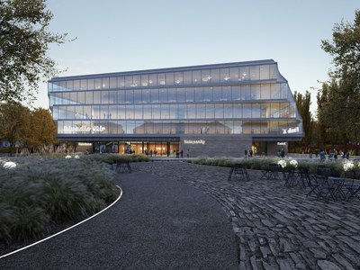 Návrh urbanisticko-architektonického řešení nové scény. Vizualizace: Andrea Jašková a tým JA ARCHITEKTI. Poskytlo Divadlo Mír