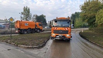 Čištění ostravských komunikací po nedávných povodních