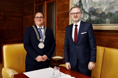 Premiér Petr Fiala s ostravským primátorem Janem Dohnalem. Foto: Jiří Zerzoň