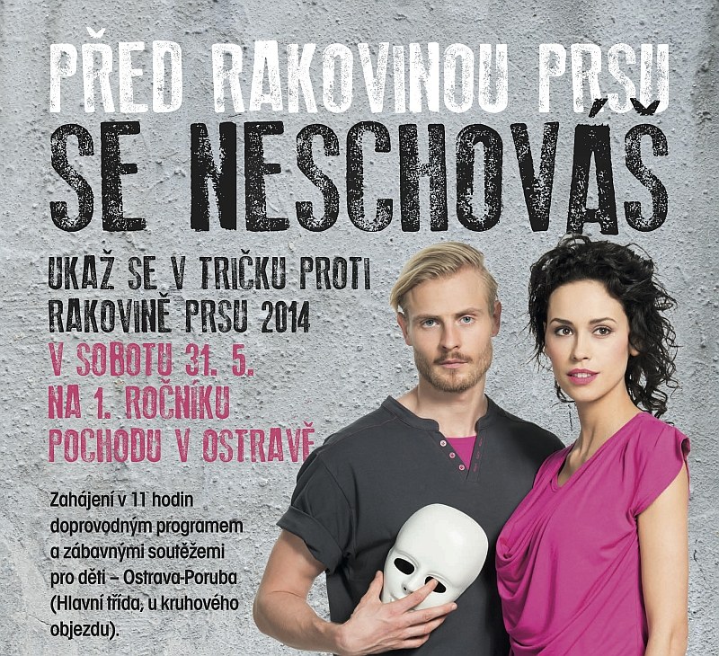 Plakát pochodu proti rakovině prsu.