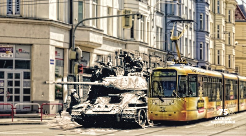 Tank razí cestu tramvajové lince číslo 1.