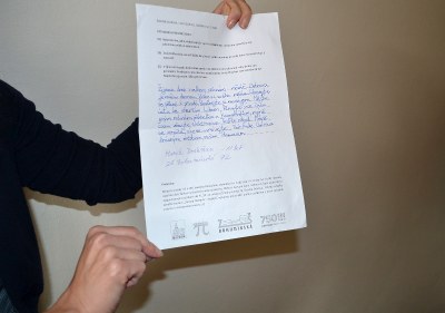 Vzkaz jednoho z žáků ze ZŠ Bohumínská. Foto: P. Havránek.