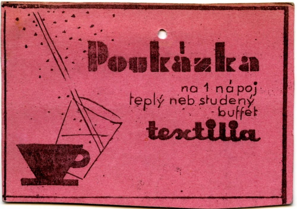Poukázka na drobné občerstvení při nákupech v prvorepublikové Textilii Poukázka na drobné občerstvení při nákupech v prvorepublikové Textilii