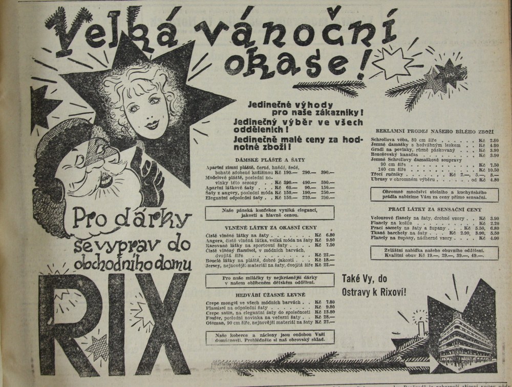 Dobová vánoční reklama obchodního domu Rix (1933) Dobová vánoční reklama obchodního domu Rix (1933)