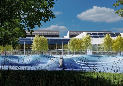 Vizualizace budoucí podoby předprostoru krytého bazénu v Porubě. Vizualizace: Ing. arch. David Kotek, PROJEKTSTUDIO