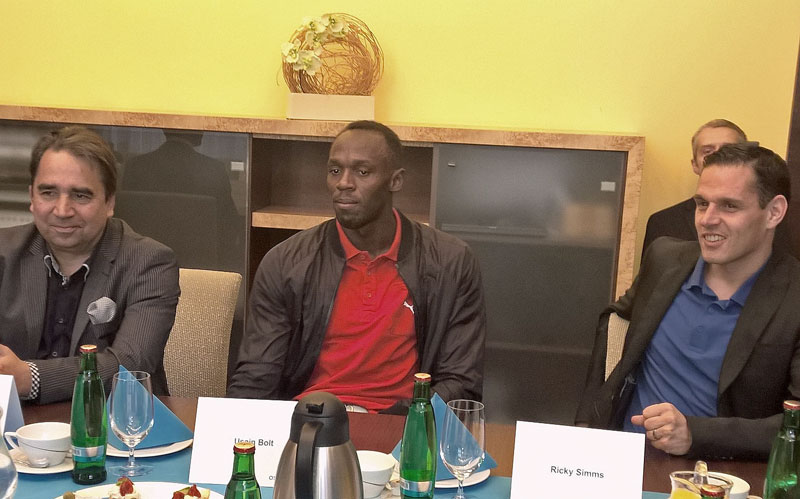 Atletická legenda, jamajský sprinter Usain Bolt během přijetí v Nové radnici. Foto: A. Vojkovská, J. Zerzoń