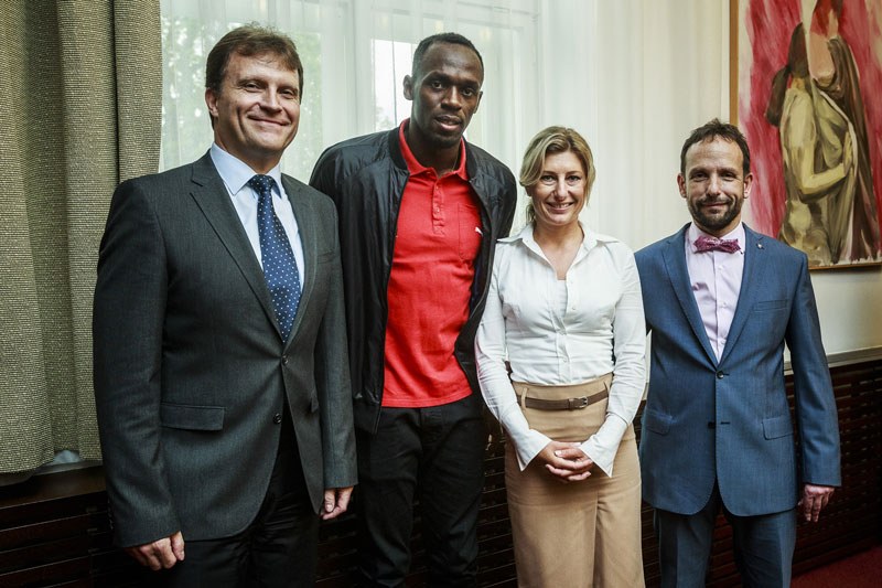 Zleva L. Palyza, U. Bolt, K. Šebestová, T. Macura.